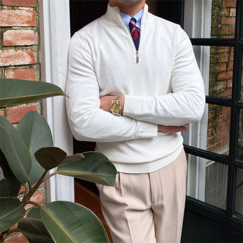 Fitted Men’s Half-Zip Sweater - Ribbed Knit, Smart Casual