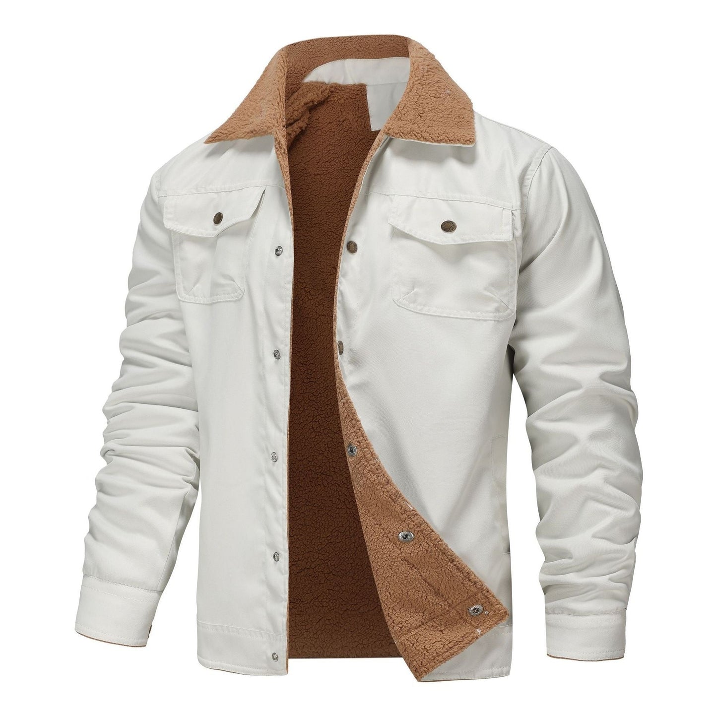 Warm Durable Men's Jacket - Trucker Cut, Sherpa Lined Cotton Canvas, For Fall And Winter