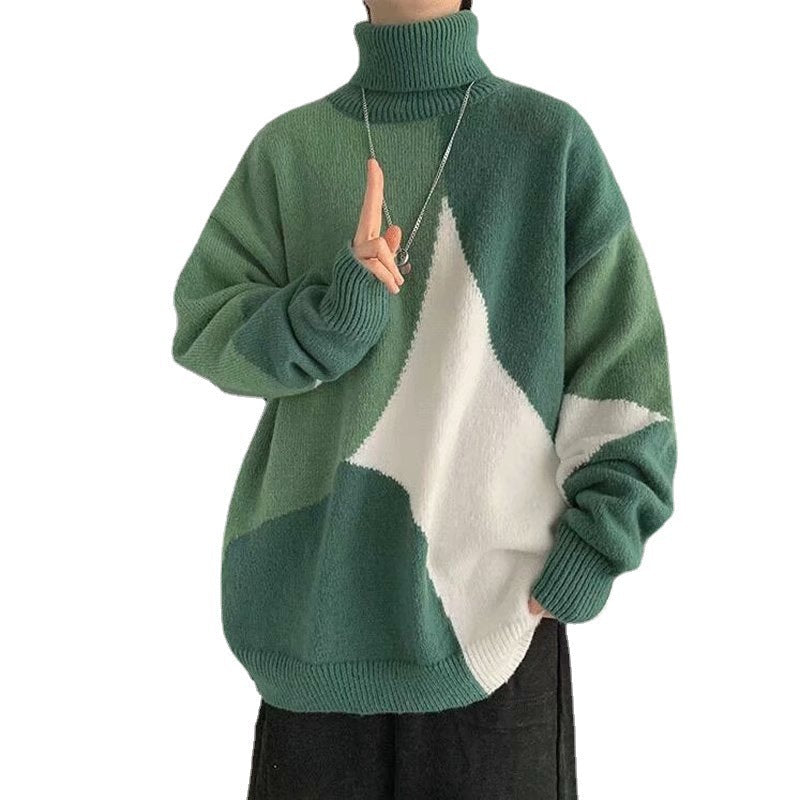 Warm Men Turtleneck Sweater - Oversized Polyester Knit