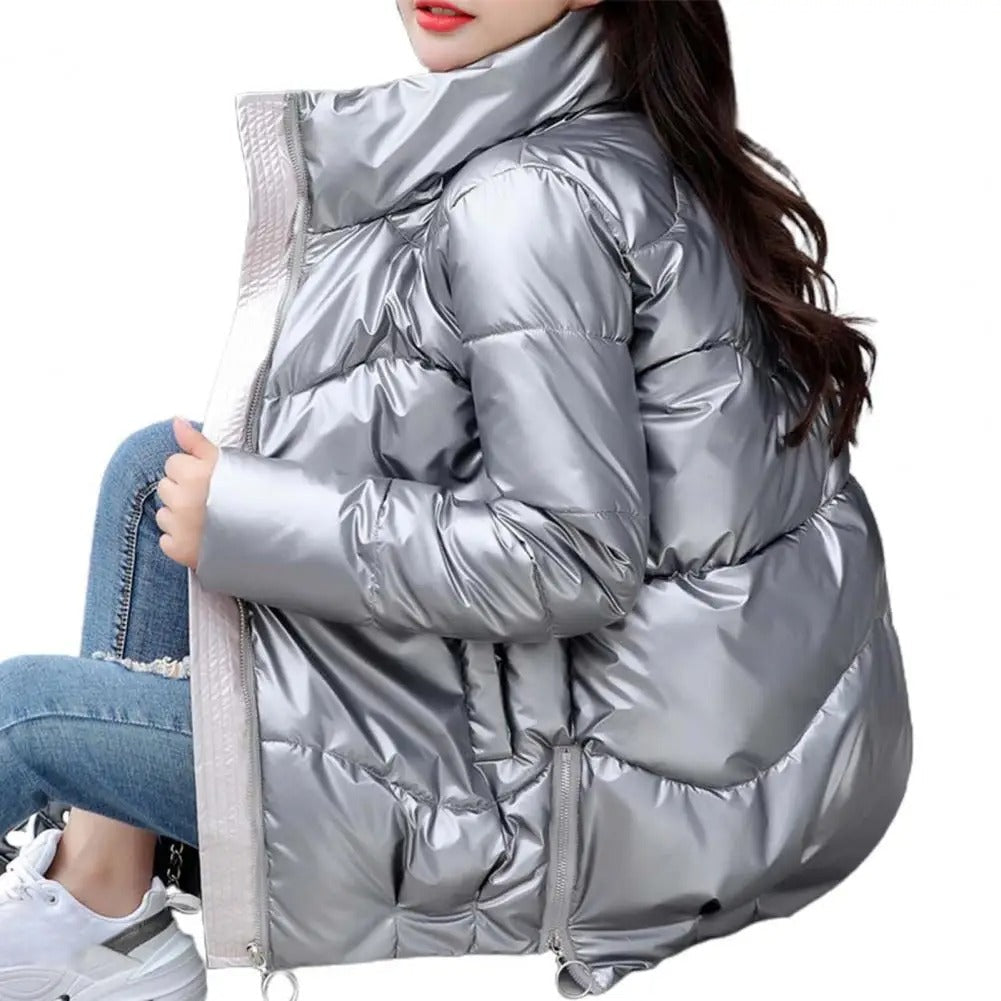 Warm Women’s Puffer Jacket - Cozy Glossy Shell, City