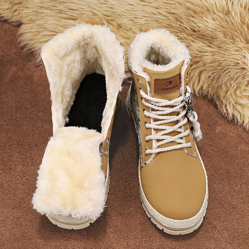 Warm Men's High-Top Boots - Lace-Up Leather Fabric, Winter