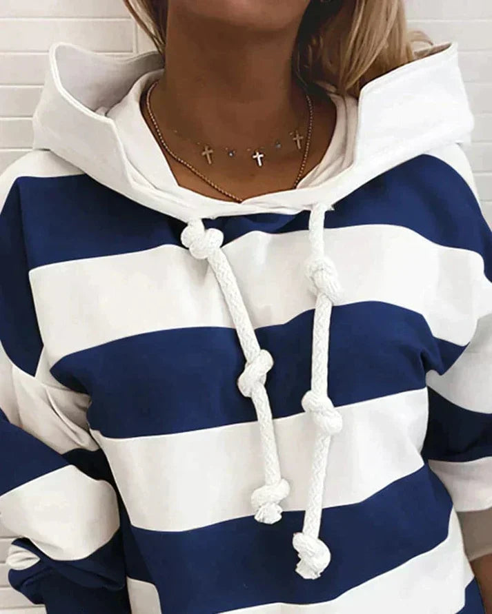 Soft Women’s Hooded Pullover - Striped Relaxed Cotton, Casual