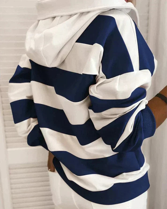 Soft Women’s Hooded Pullover - Striped Relaxed Cotton, Casual