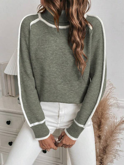 Warm Womens Turtleneck Sweater - Cropped Ribbed Knit