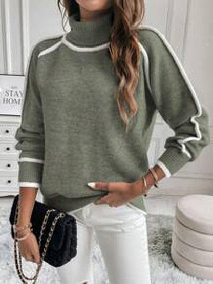 Warm Womens Turtleneck Sweater - Cropped Ribbed Knit