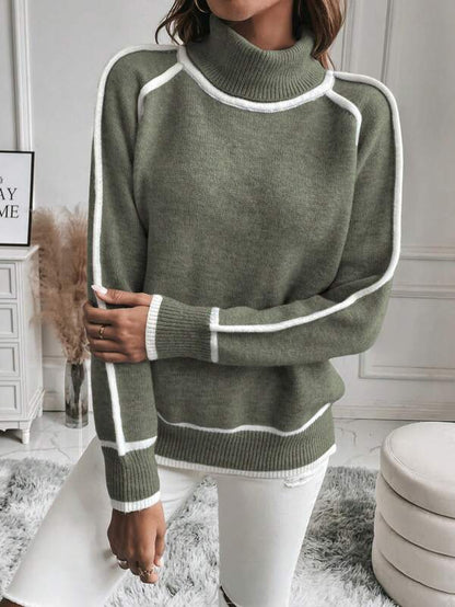 Warm Womens Turtleneck Sweater - Cropped Ribbed Knit
