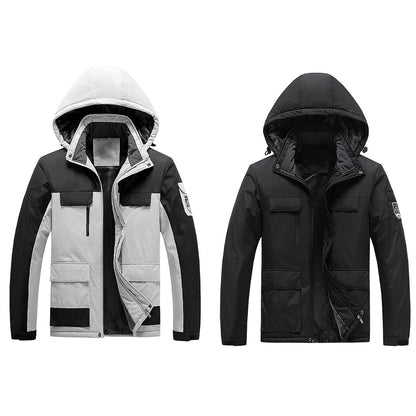 Waterproof Men's Rain Jacket - Hooded Colorblock, Packable