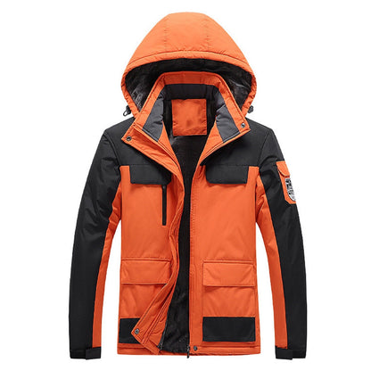 Waterproof Men's Rain Jacket - Hooded Colorblock, Packable