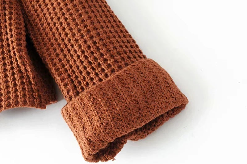 Varm og koselig genser til kvinner - Boxy vaffelstrikk, bomull, høst