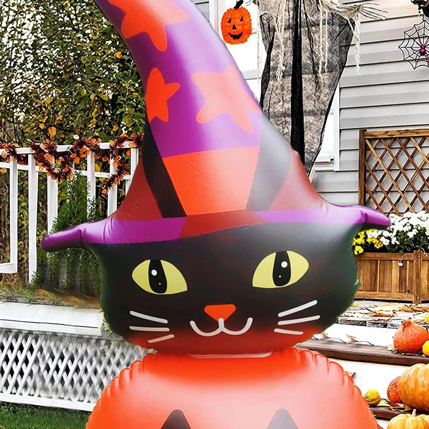 3.8ft Halloween Inflatable Pumpkin Cat with Flashing Light – Easy Setup Yard Decor