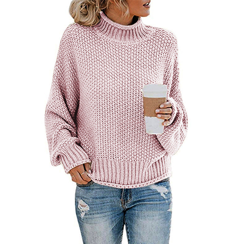 Warm Women's Pullover Sweater - Turtleneck Knit, Winter