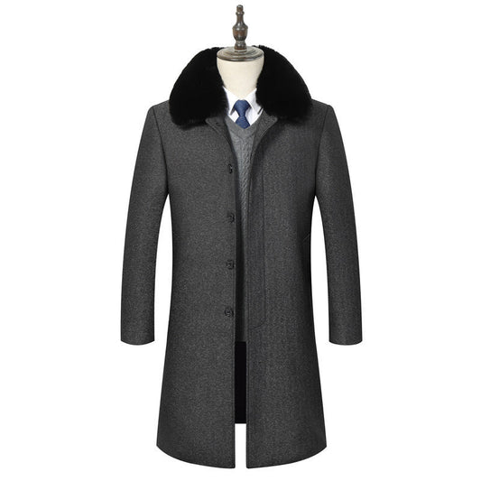 Warm Men’s Mid-Length Wool Jacket - Cozy Lapel, Winter