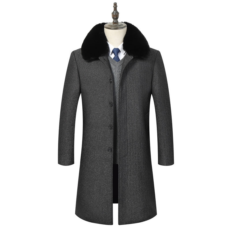 Warm Men’s Mid-Length Wool Jacket - Cozy Lapel, Winter
