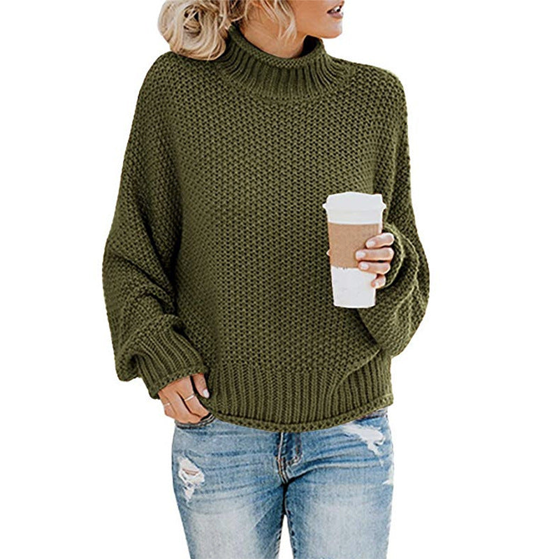 Warm Women's Pullover Sweater - Turtleneck Knit, Winter