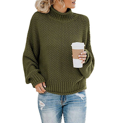 Warm Women's Pullover Sweater - Turtleneck Knit, Winter