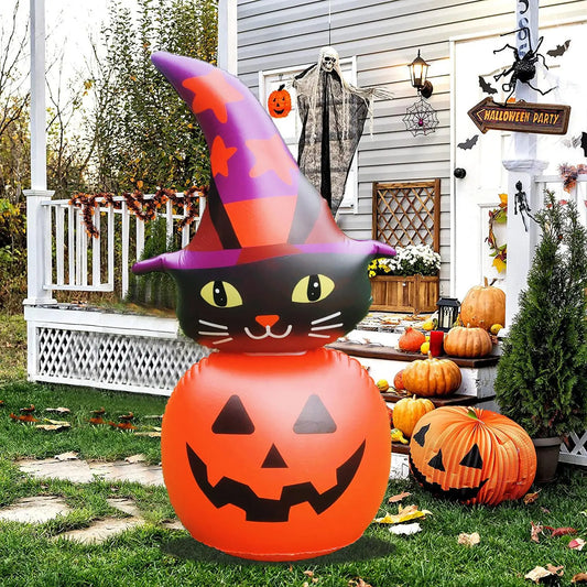 3.8ft Halloween Inflatable Pumpkin Cat with Flashing Light – Easy Setup Yard Decor