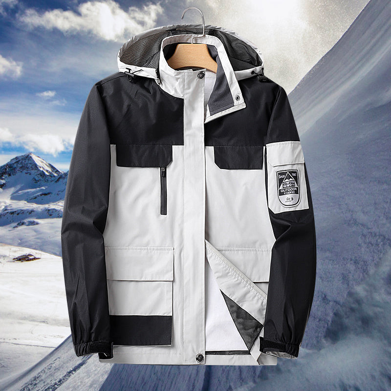 Waterproof Men's Rain Jacket - Hooded Colorblock, Packable