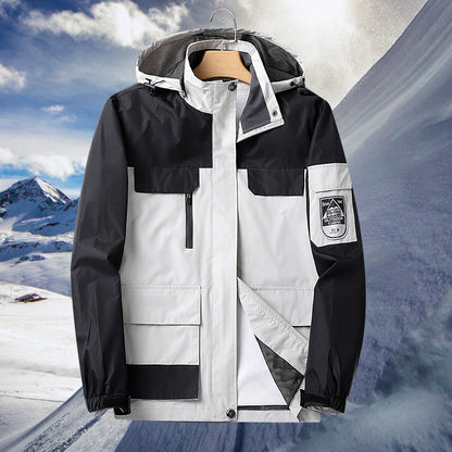 Waterproof Men's Rain Jacket - Hooded Colorblock, Packable