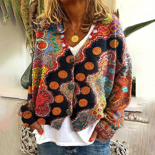 Women's Oversized Knitted Sweater with Vibrant Ethnic Patterns and Relaxed Fit, Sizes S to 3XL-1