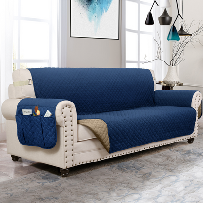 Copertura per divano Protettore per mobili con tasche laterali e cinghie posteriori Colori reversibili Autunno 2025 Amico degli animali domestici