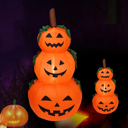 3.94ft Halloween Inflatable Pumpkin Stack with LED Rotating Lights – Outdoor Yard Decoration