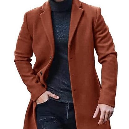 Cappotto da uomo in tweed raffinato caldo - poliestere di media lunghezza