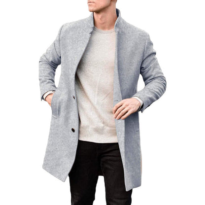 Warm Timeless Men's Wool Coat - Stand Collar, Mid Thigh