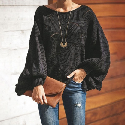 Oversized Women’s Knit Sweater - Loose Crochet, Cotton