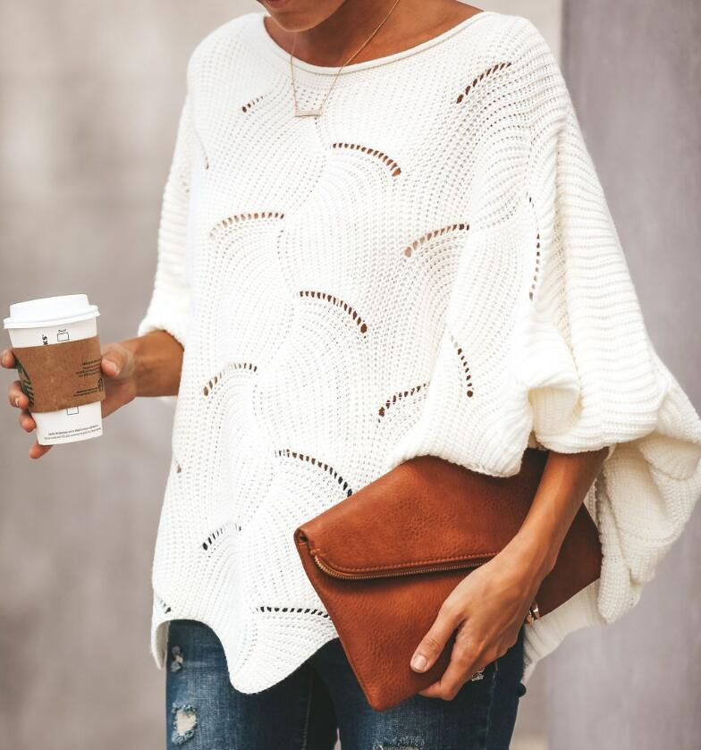 Oversized Women’s Knit Sweater - Loose Crochet, Cotton