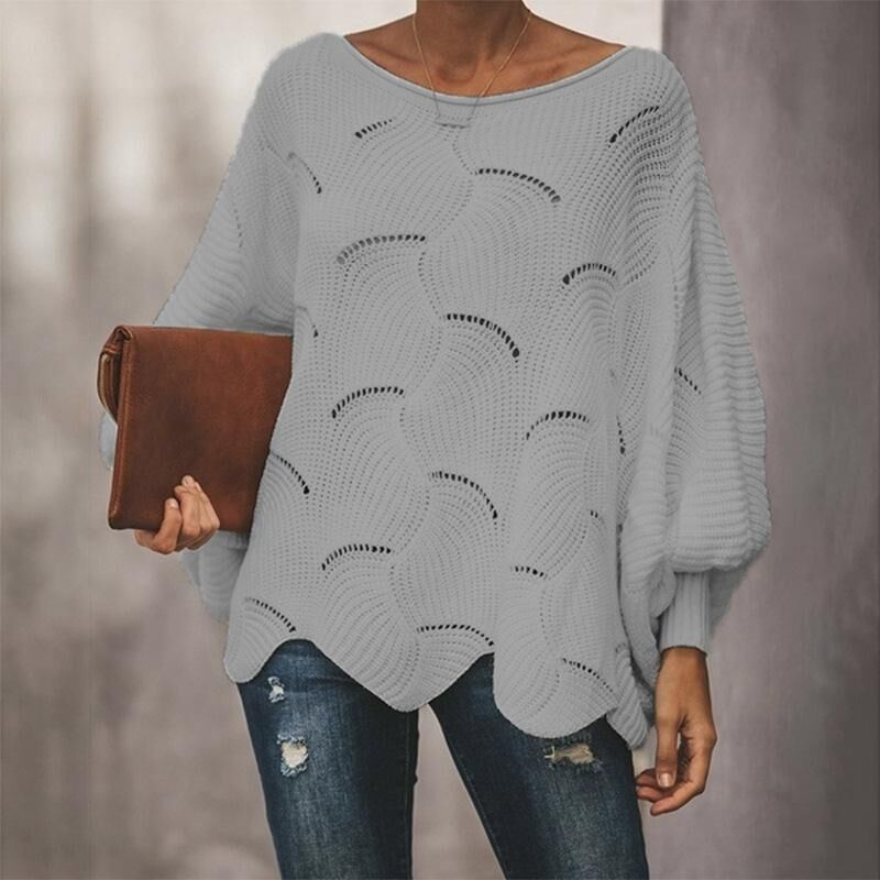 Oversized Women’s Knit Sweater - Loose Crochet, Cotton