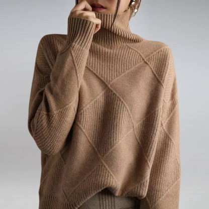 Warm Womens Turtleneck Sweater - Diamond Knit Layering