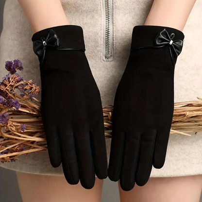 Warm Womens Touchscreen Gloves - Short Fitted Suede Winter