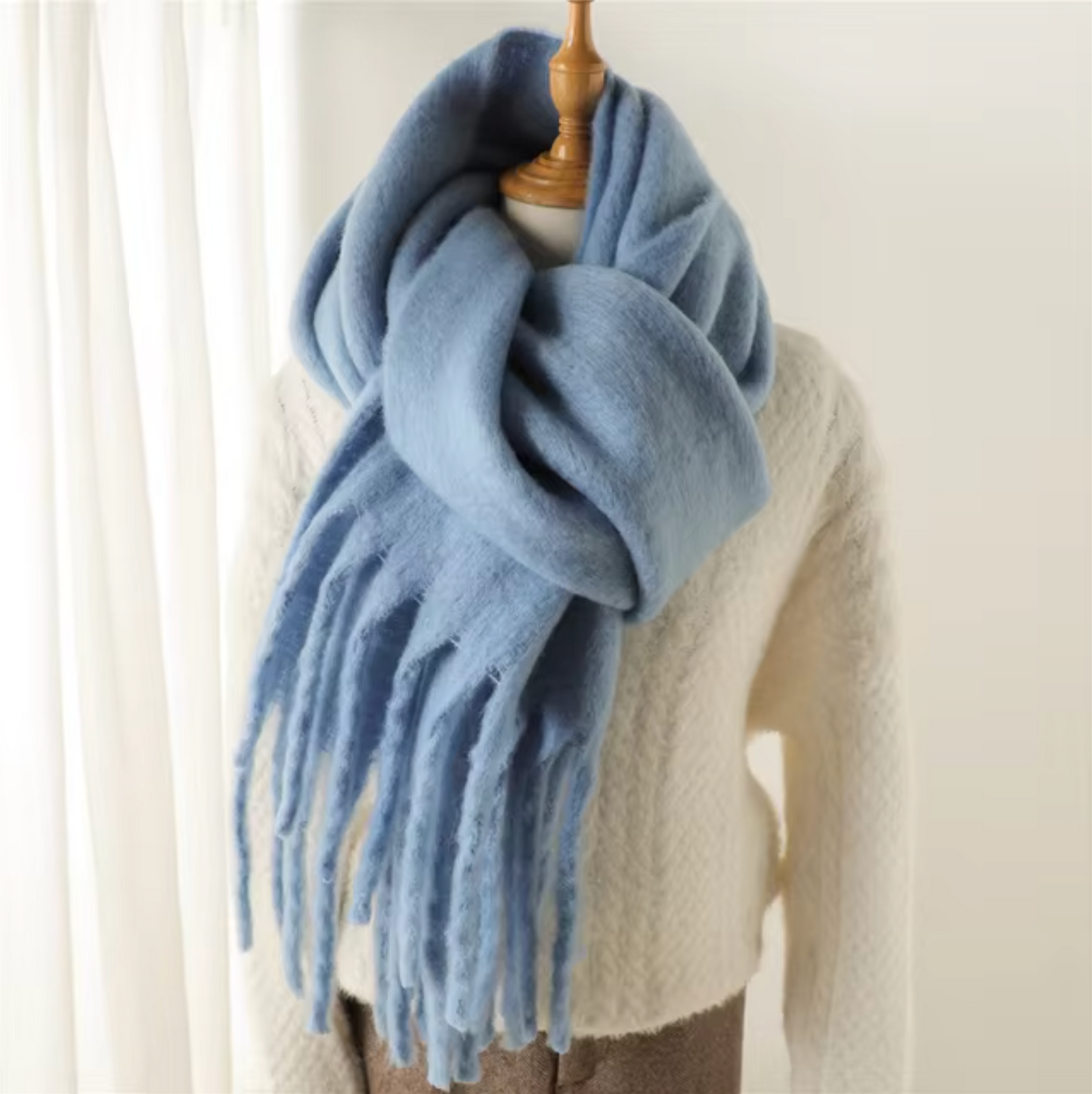 Warm Cozy Womens Winter Scarf - Blanket Fringe Plush