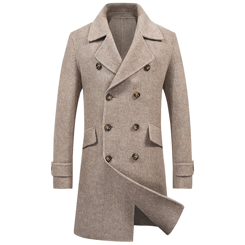Warm Men's Double-Breasted Coat - Mid-Length, Wool