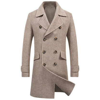 Warm Men's Double-Breasted Coat - Mid-Length, Wool