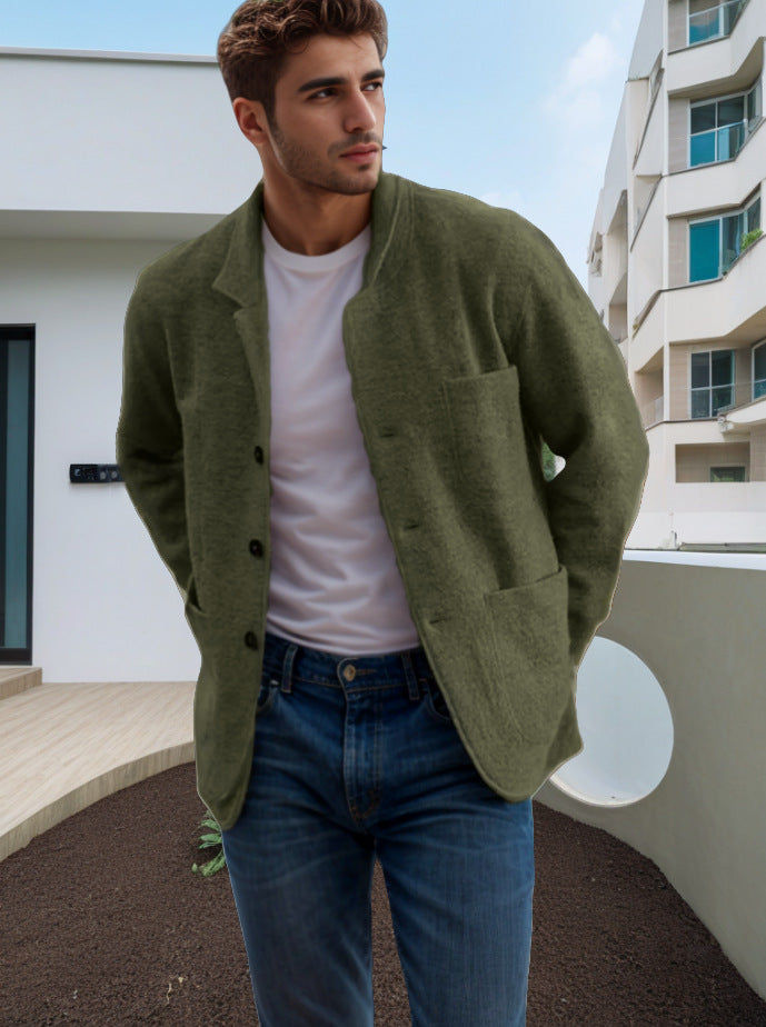 Warm men's jacket - blazer-style, long-sleeve, polyester, for everyday casual wear