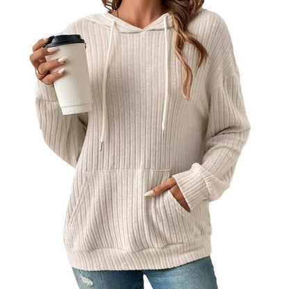 Soft Relaxed Women's Hooded Pullover - Ribbed Knit, Casual