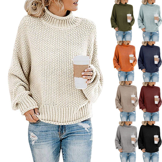 Warm Women's Pullover Sweater - Turtleneck Knit, Winter