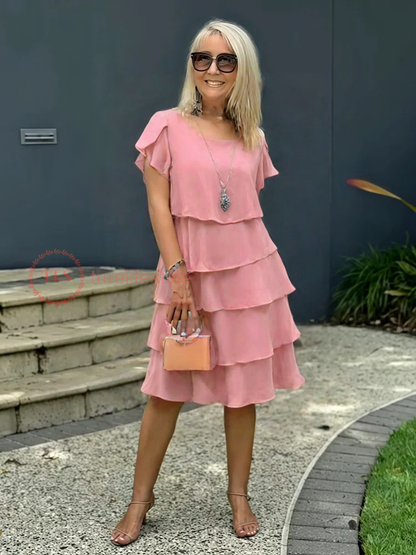 Loose Chiffon Midi Dress for Women with Asymmetrical Hem, Layered Design, Ideal for Summer and Wedding Guest Occasions-3