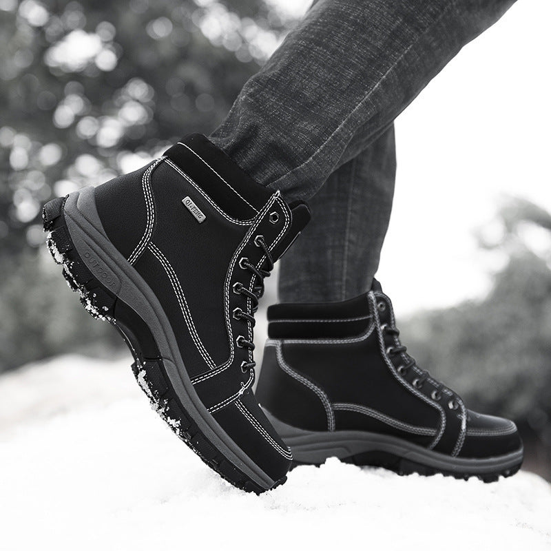 Insulating Men's Ankle Boots - Lace Up Leather Winter