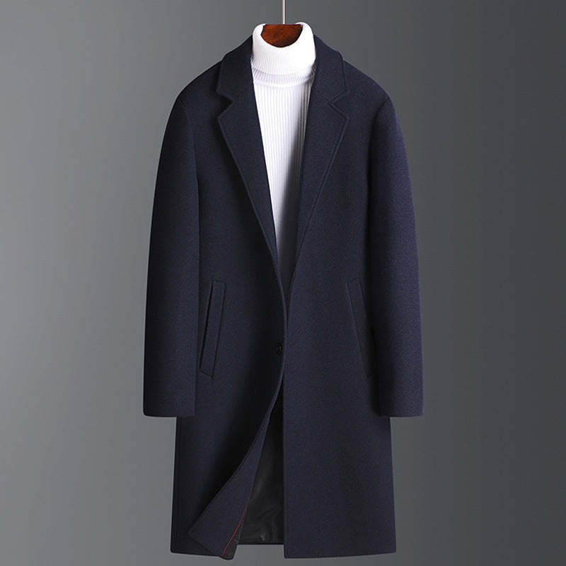 Warm Men’s Wool Coat - Korean Single-Breasted Velvet