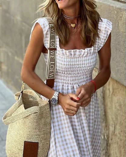 Maxi Summer Dress for Women with Elastic Top and Retro Caroma Pattern, Breathable Cotton, Perfect for Beach and City Outings-4