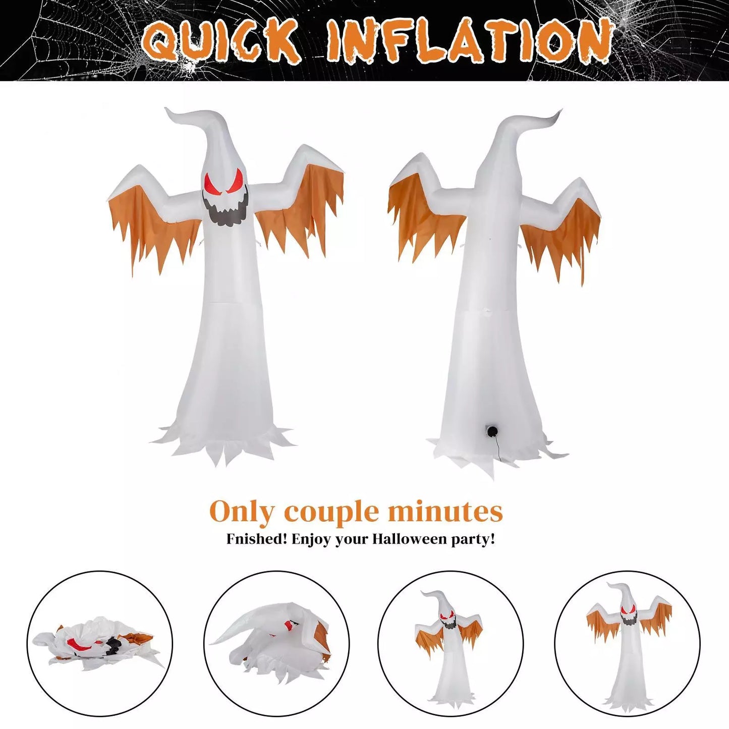 12ft Giant Halloween Inflatable Ghost with Flashing Red Eyes & LED Flame Effect – Outdoor Yard Decor