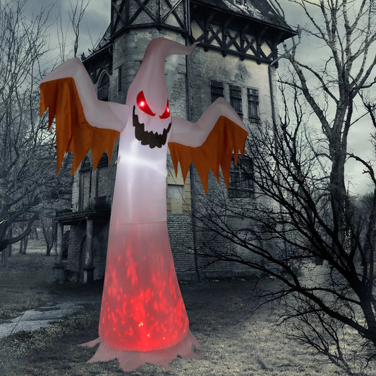 12ft Giant Halloween Inflatable Ghost with Flashing Red Eyes & LED Flame Effect – Outdoor Yard Decor