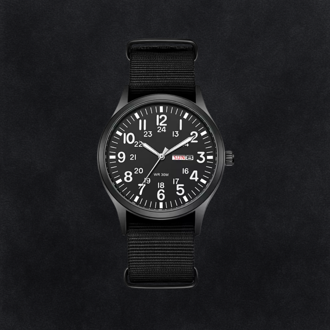 Durable Men’s Hiking Watch – Waterproof Stainless Steel Case, Nylon Strap, 42mm – Green Black