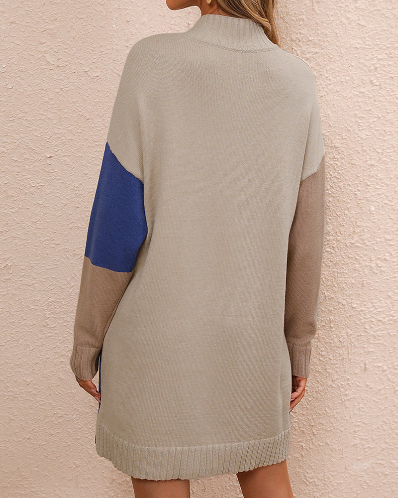 Warm Cozy Women's Tunic Sweater - Colorblock Knit, Winter