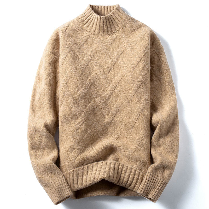 Warm Men’s Half Turtleneck Sweater - Loose Knit Layering