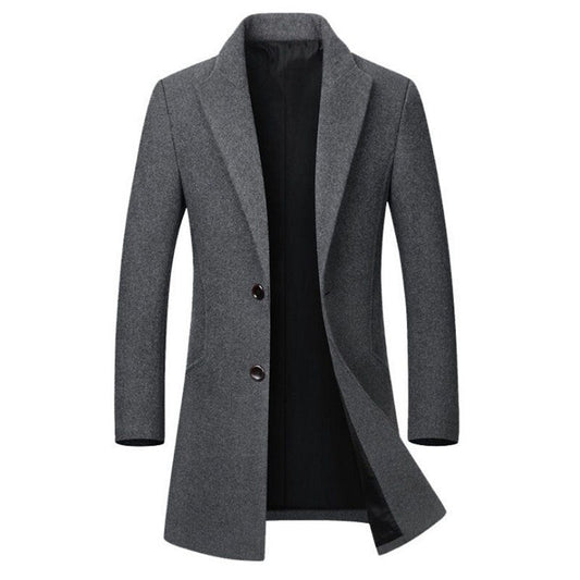 Warm Tailored Mens Wool Coat - Single Breasted Thigh, Winter