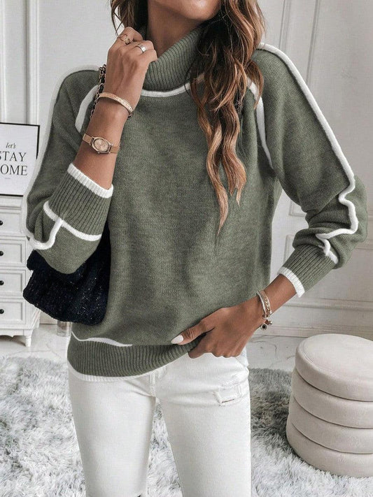 Warm Womens Turtleneck Sweater - Cropped Ribbed Knit