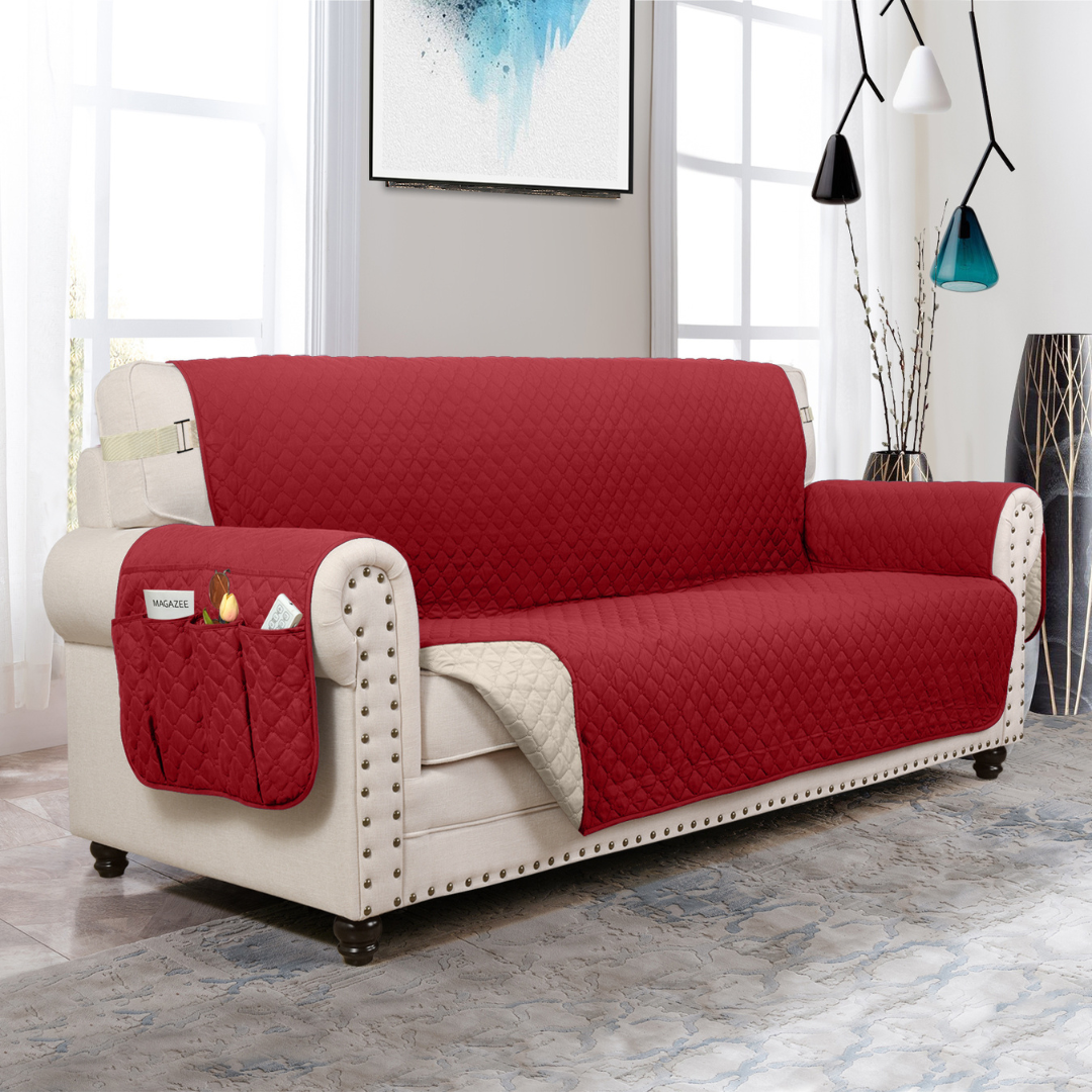 Copertura per divano Protettore per mobili con tasche laterali e cinghie posteriori Colori reversibili Autunno 2025 Amico degli animali domestici